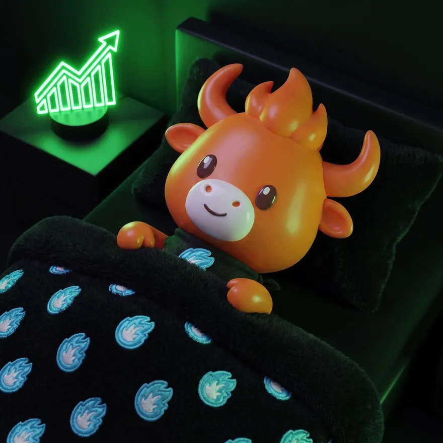BULT asleep in bed next to a green chart lamp